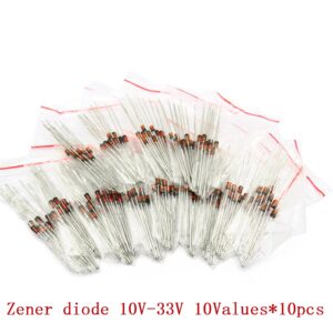 100pcs/lot Zener diode kit 1/2w 0.5W regulator 10V-30V 10VALUES*10pcs electronic Kit pack