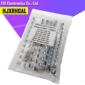130pcs/LOT 1uF-220uF SMD Aluminum Electrolytic Capacitor Assorted Kit Set, 13values*10pcs=130pcs Samples Kit