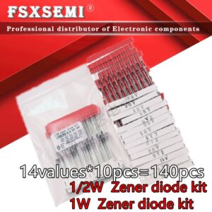 14values*10pcs=140pcs 1/2W 0.5W 1W Zener diode kit DO-41 3.3V-30V 3V3 3V9 4V7 5V1 6V2 10V 12V 20V 24V component diy kit