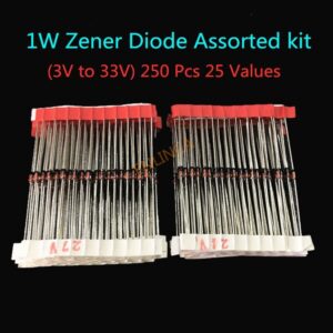 1W (3V to 33V) 250 Pcs 25 Values 1W Zener Diode Assorted kit Assortment Set New