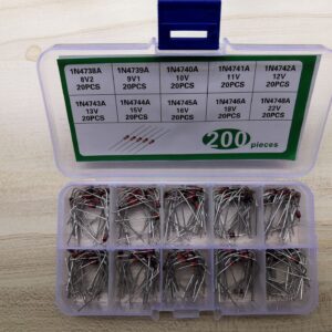 200pcs 1n4738-1n4748 Zener Diode kit 1W 8.2v/9.1v/10v/11/12/13/15/16/18/22/v 1N 4739A 4740A 4741A 4742A 4743A 4744A 4745A 4746A
