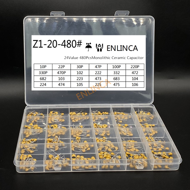 24values*20pcs =480pcs Monolithic Ceramic Capacitor 10pF~10uF,ceramic capacitor Assorted Kit BOX