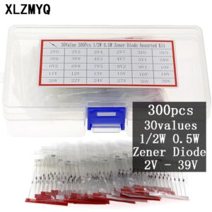 300pcs 1/2W Zener Diode Assorted Kit 2V 3.3V 3.9V 4.7V 5.6V 6.8V 8.2V 10V 12V 20V 22V 30V 39V Zener Diode 0.5W Assortment Set