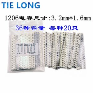 36Values 1pF-10uF Electronic Capacitor set 1206 SMD Ceramic Capacitor assortment kit 22PF 47PF 22NF 100NF 2.2UF 4.7UF Capacitors