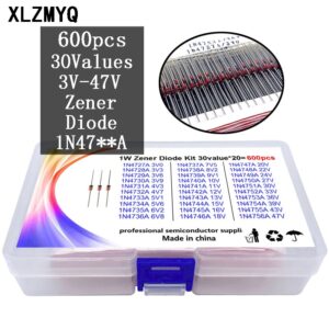 600pcs 3V-47V Diode Kit 1W Zener Voltage Regulator 39V 30V 27V 24V 22V 20V 18V 16V 13V 12V 10V Zener Diode Set 30Values*20pcs