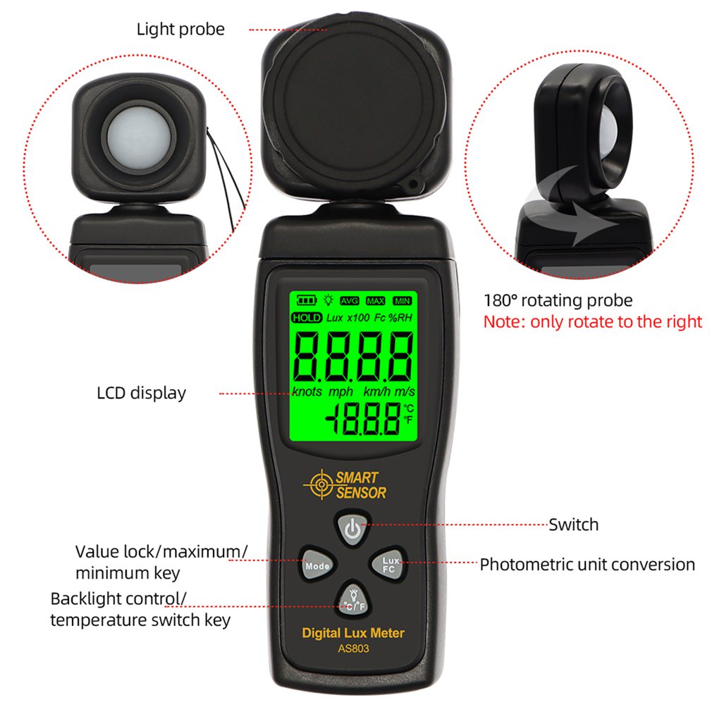 AS803 Smart Digital Light Meter Luminosity Checker Light Meter 1-200000 Lux Tools Photometer Spectrometer Actinometer - Image 3