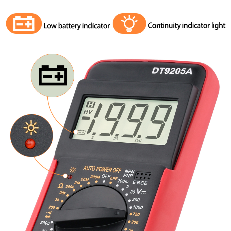 DT9205A Professional Digital Multimeter Tester Manual Range Voltage Current Meter Handheld Automotive Multimeter for Beginner - Image 5