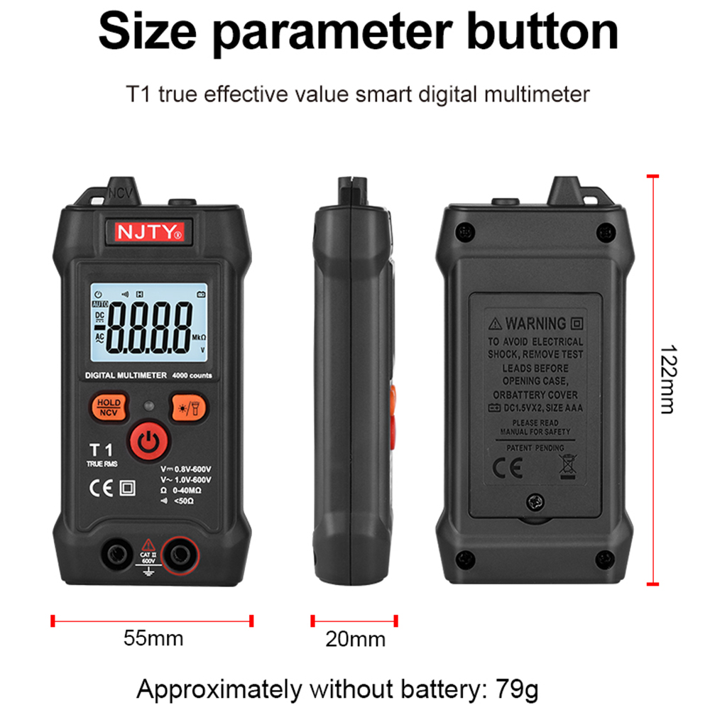 Electric Multimeter T1 Pocket Smart Mini Multimeter Digital Automotive Tester TrueRMS NCV 600VAC DC Voltage Tester Portable - Image 5