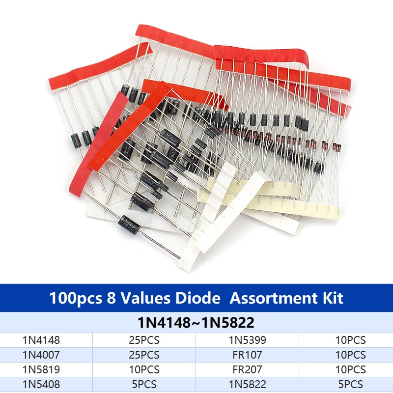 Fast Switching Schottky Diode kit set 1N4148 1N4007 1N5819 1N5399 1N5408 1N5822 FR107 FR207,8values=100pcs,Electronic Components - Image 2