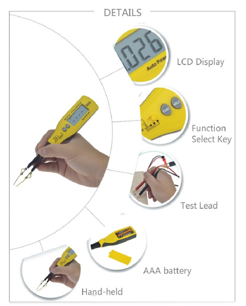 HoldPeak SMD Multimeter HP-990B Auto Range Resistance Capacitance Smart Diode(RCD) LED Zener Continuity Battery Tester Meter - Image 2