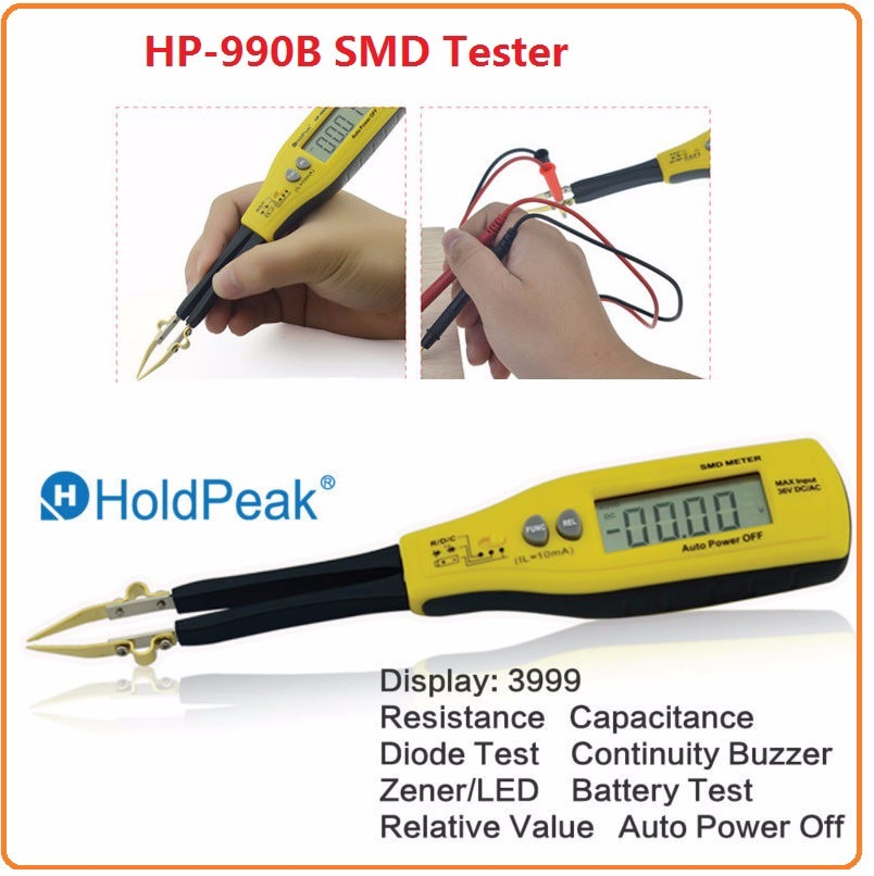 HoldPeak SMD Multimeter HP-990B Auto Range Resistance Capacitance Smart Diode(RCD) LED Zener Continuity Battery Tester Meter - Image 3
