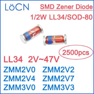 LL34 2V 2.2V 2.4V 2.7V 3V 3.3V ZMM2V0 ZMM2V2 ZMM2V4 ZMM2V7 ZMM3V0 ZMM3V3 SMD Zener Diodes Glass 1/2W High quality RoHS 2500PCS