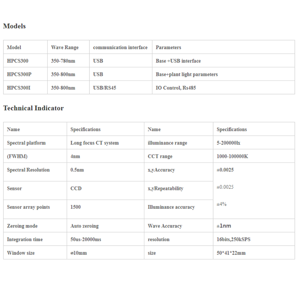 Lux spectrometer HPCS300I rs485 spectrometer for Led Light Test meter Color temperature meter Color rendering index - Image 5