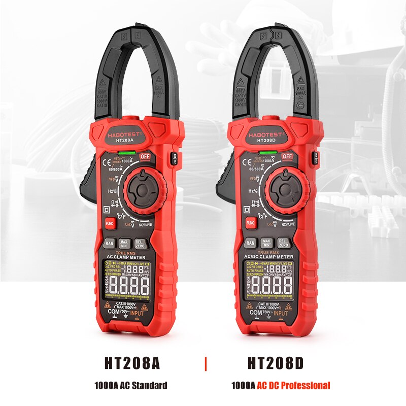 Mini DC Current Clamps T-RMS Digital Clamp Meter Auto Range AC Pinza Amperometrica Ohm Diode Capacitor Tester HT200 Clipon Meter - Image 5