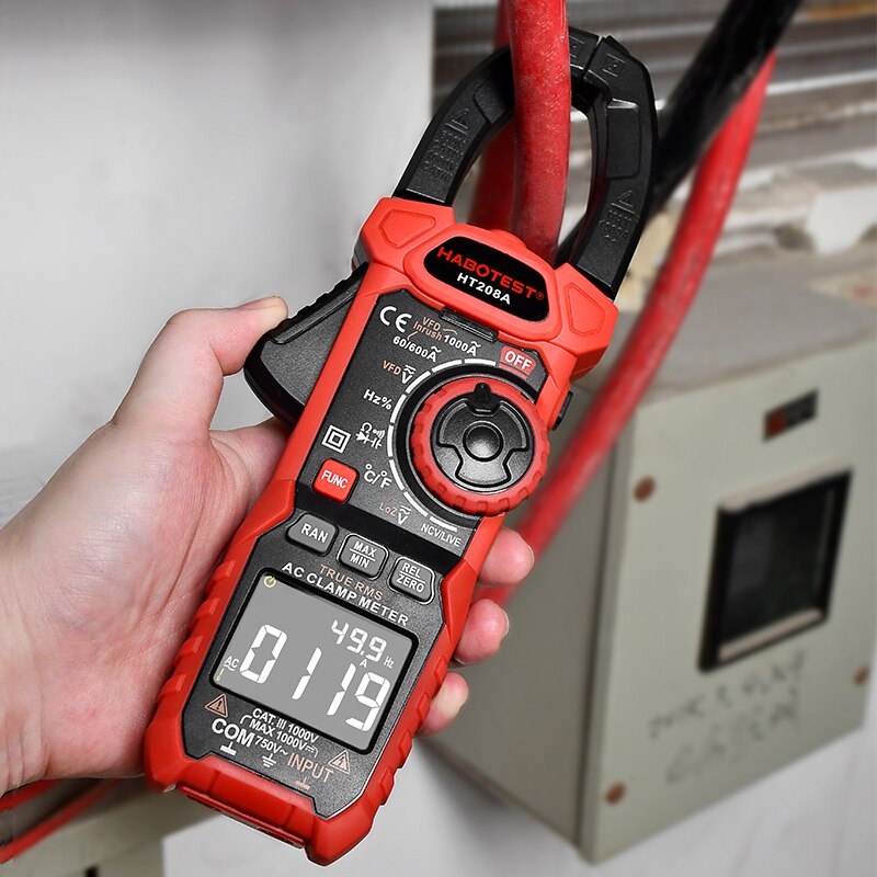 Mini DC Current Clamps T-RMS Digital Clamp Meter Auto Range AC Pinza Amperometrica Ohm Diode Capacitor Tester HT200 Clipon Meter - Image 6