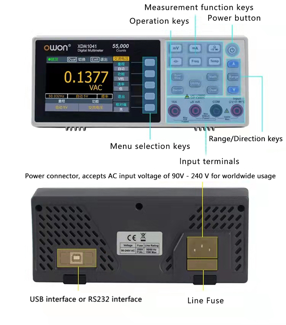 Owon XDM1041 Digital Multimeter 55000 Counts High Accuracy Desktop Multimeters DC/AC Tester True RMS USB Multimeter - Image 5