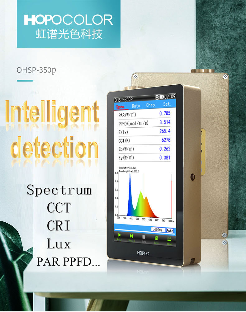 Portable Spectrometer OHSP350P Hopoocolor Par Ppfd Meter Cct Cri Lux for Greenhouse