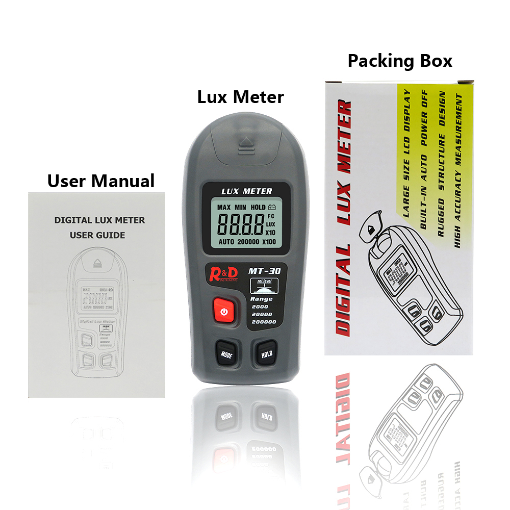R&D MT30 Lux meter 0~200,000lux Range light meter pocket design illuminometer lux/fc photometer tester Enviromental Testing Grey - Image 6