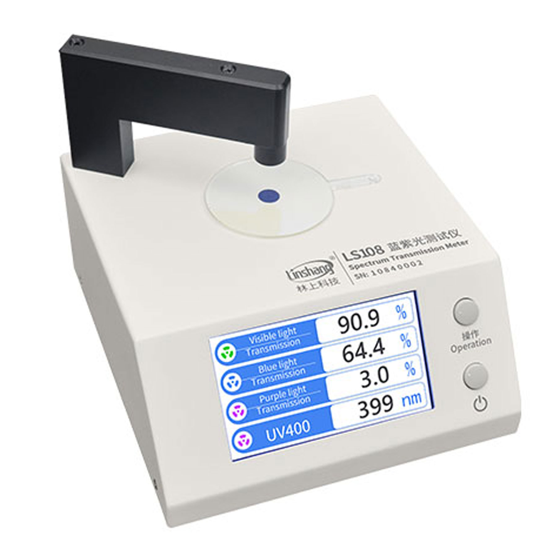 Spectrum Transmission Meter test LS108 anti-blue light glasses VLT blue and violet light transmittance
