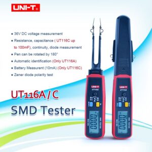 UNI-T UT116A UT116C SMD Tester Multimeter Auto Range Resistance Capacitance Diode(RCD) LED Zener DCV Continuity Battery Tester