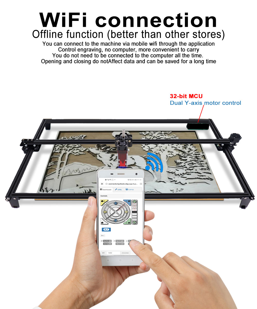 Wireless Laser Engraver Cutter Wood Cutting Engraving Machine Router ZBAITU 81X46CM 80W Air Assisted Laser Module - Image 5